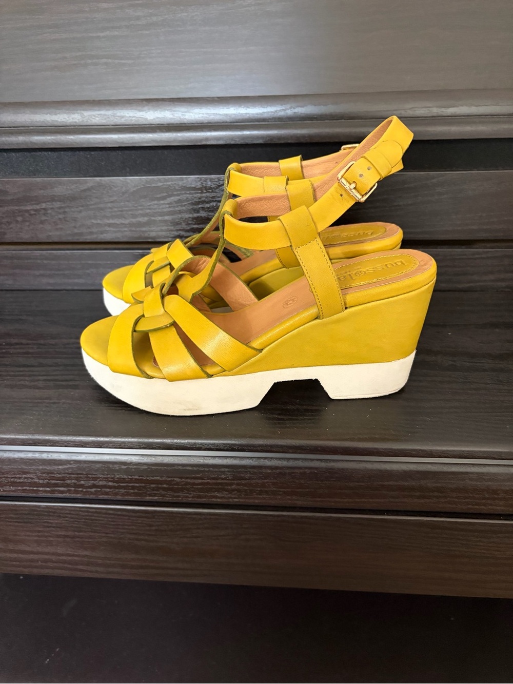 bussola Yellow/green Platform Wedge Sandals with Ankle Strap size 39